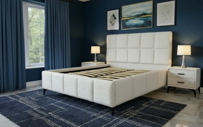 Pat Rubik 160x200 cm Tapitat Stofa Teddy Alb Crem Somiera Inclusa ( COD ML 2223-UF998-01) foto