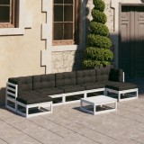vidaXL Set mobilier grădină cu perne, 8 piese, alb, lemn masiv de pin 3077130