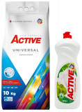 Cumpara ieftin Detergent Universal de rufe pudra Active, sac 10kg, 135 spalari + Detergent de vase lichid Active, 1 litru, mar