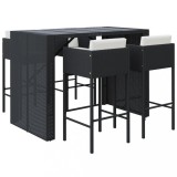 Cumpara ieftin Set mobilier bar de gradina cu perne, 5 piese, negru, poliratan