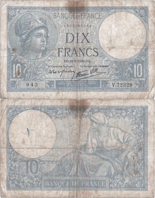 1939 (21 IX), 10 francs (P-84a.6) - Franța foto