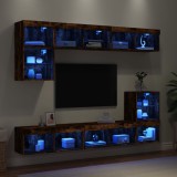 VidaXL Unități de perete TV cu LED-uri, 8 piese, stejar fumuriu, lemn