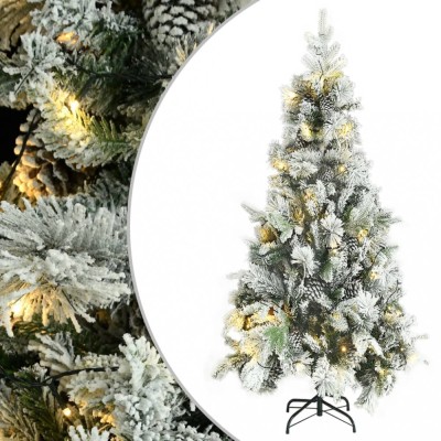 vidaXL Brad de Crăciun pre-iluminat cu zăpadă &amp;amp; conuri, 225 cm, PVC&amp;amp;PE 3094562 foto