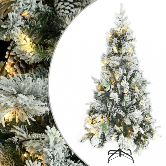 vidaXL Brad de Crăciun pre-iluminat cu zăpadă &amp; conuri, 225 cm, PVC&amp;PE 3094562