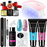 Kit Unghii semipermanente, Lampa UV, cutie bambus, set complet unghii cu gel, Model 5