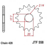 Pinion fata 14 dinti pas lant 428 - Derbi GPR 125 - Kawasaki Ninja 125 - Sachs 125 - Yamaha YZ 85 - DT - TDR - TZR 125 - XVS 125-250 Drag Star, Oem