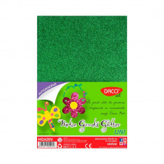 Set 10 Coli Hartie Gumata Glitter Autoadeziva A4 Daco Art, Verde, Hartie cu Sclipici, Coli Autoadezive Sclipici, Hartie cu Sclipici, Hartie Decorativa