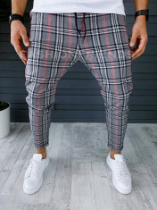 Pantaloni barbati rosii in carouri smart casual ZR P18029 foto