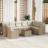 Set de canapea de grădină vidaXL 10 piese cu perne bej poly ratan acacia, Set de canapea de grădină vidaXL 2 persoane cu perne bej poly ratan