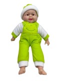 Papusa Bebe Jucarie 40cm Sunete Realiste, Salopeta Verde cu Broasca, Caciulita. Cadou Ideal Fetite