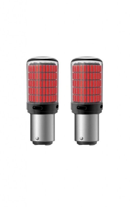 Set 2 becuri led 2 faze BAY15D TP21/5W 157 smd 12V CANBUS Lumina rosie