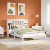 VidaXL Pat cu bibliotecă fără saltea, alb, 135x190 cm, lemn masiv pin 3322592