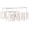 Set bar de gradina, 9 piese, alb, lemn masiv de pin
