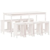 Set bar de gradina, 9 piese, alb, lemn masiv de pin