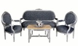 Set living din lemn masiv argintiu cu tapiterie gri soarece CAT382E19