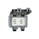 Priza exterior, Begleri&reg;, Dubla, Rezistenta la ploaie IP66, Material PC, staniu fosfor bronz, Potrivit pentru gradinarit, Gri