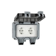 Priza exterior, Begleri&reg;, Dubla, Rezistenta la ploaie IP66, Material PC, staniu fosfor bronz, Potrivit pentru gradinarit, Gri