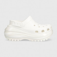 Crocs papuci Classic Mega Crush Clog femei, culoarea alb, cu platformă 206867