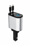 Cumpara ieftin Incarcator auto 4 in 1, 120W, cu cabluri retractabile USB-C si Lightning