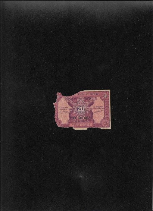 Rar! Indochina 20 cents 1942 seria247404 uzata