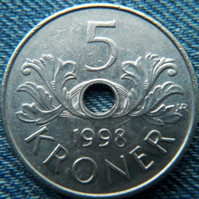 2o - 5 Kroner 1998 Norvegia / primul an de batere foto