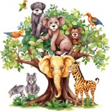 Cumpara ieftin Sticker decorativ, Copacul cu Animale, Gri, 60 cm, 8218ST-3, Oem
