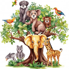 Sticker decorativ, Copacul cu Animale, Gri, 60 cm, 8218ST-3