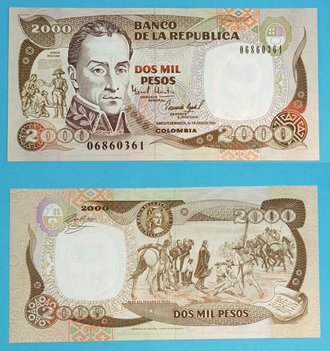 Columbia 2.000 Pesos oro 1993 &#039;Paso del P&aacute;ramo de Pisba&#039; UNC p#439