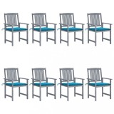 Set 8 scaune gradina Gossi, lemn acacia, gri, perne albastre incluse, exterior, 61x57x92cm