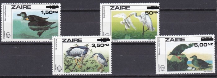 DB1 Fauna Pasari Audubon Zaire Supratipare 1994 4 v. MNH