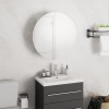 Gossi dulap de baie cu oglinda rotunda si led, alb, 40x40x17,5 cm