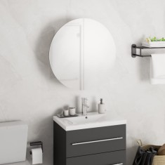 Gossi dulap de baie cu oglinda rotunda si led, alb, 40x40x17,5 cm