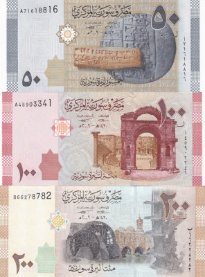 Siria Syria Set 50-100-200 Pounds 2009 UNC foto