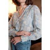 Camasa albastra cu print floral si detalii brodate, 4819T M9