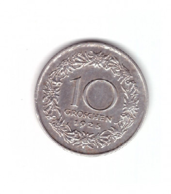 Moneda Austria 10 groschen 1925, stare buna, curata foto