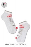 Șosete scurte bumbac, ren cu pompon motiv Crăciun, Conte Kids 384 - Gri Deschis, 24-29 (16-18 cm)
