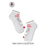 Șosete scurte bumbac, ren cu pompon motiv Crăciun, Conte Kids 384 - Gri Deschis, 20-23 (13-14 cm)