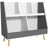 HOMCOM Raft de Depozitare pentru Jucării, Raft &icirc;n 2 Niveluri pentru Jucării cu 5 Compartimente, 80x34x72.5 cm, Gri | Aosom Romania