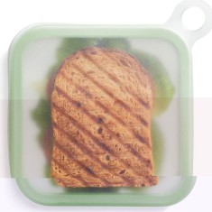 Caserola pentru sandwich Cyrax, din silicon si polipropilena, portabil, usor de curatat, capac anti-scurgere, reutilizabil, 15.5 x 15.5 x 2.5 cm, verd