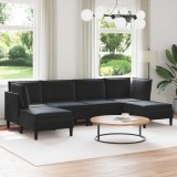 vidaXL Set de mobilier pentru living cu pernă 6 pcs Negru Catifea 3413757