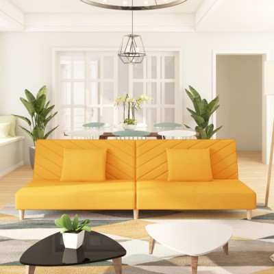 vidaXL Canapea extensibilă cu 2 locuri, 2 perne, galben, textil 375895 foto