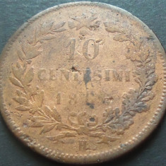 Moneda istorica 10 CENTESIMI - ITALIA, anul 1867 HEATON * Cod 3370 B