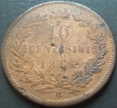 Moneda istorica 10 CENTESIMI - ITALIA, anul 1867 HEATON * Cod 3370 B foto