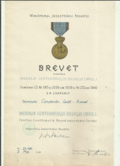 Brevet Medalia Centenarului Regelui Carol I - 2 mai 1940 foto