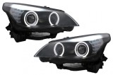 Faruri LED Angel Eyes BMW Seria 5 E60 E61 (2003-2007) LCI Design Negru Performance AutoTuning