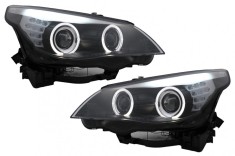 Faruri LED Angel Eyes BMW Seria 5 E60 E61 (2003-2007) LCI Design Negru Performance AutoTuning