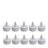 Cumpara ieftin Set 10 lumanari LED albe 4.1 x 3.9 cm, iluminare galbena cu efect de flacara, 30 baterii LR41 AG3 incluse, pentru amenajari interioare, mese si aniver