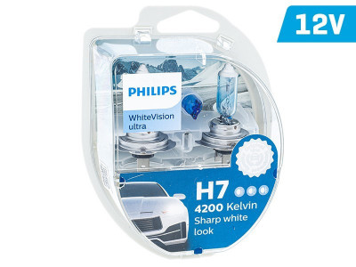 Becuri Philips H7 12v 55w Px26d + W5w 12v W21x9,5d Whitevision Ultra 4200k PH-35495 foto