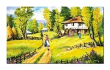 Cumpara ieftin Tablou peisaj casa la tara pictat manual, La bunici, 100x60cm ulei pe panza, Constantin Feraru