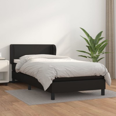 vidaXL Pat box spring cu saltea, negru, 90x190 cm, piele ecologică foto